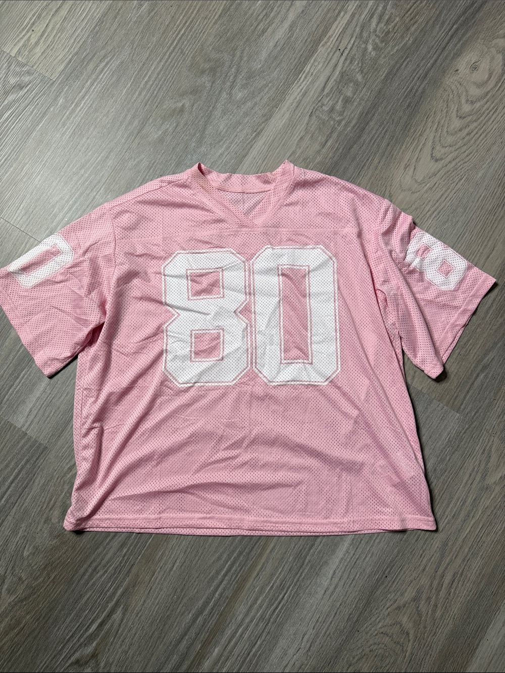 Women's Pink Athletic Jersey Top with White '80' Graphic
